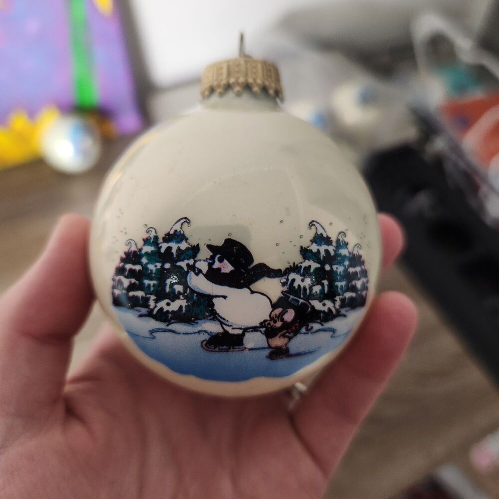 Vintage Snowden 1997 Glass Christmas Ornament Santa Snowman Holiday Decor